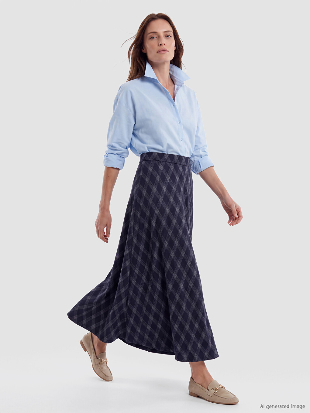 Elastic Waist Plaid A-line Skirt