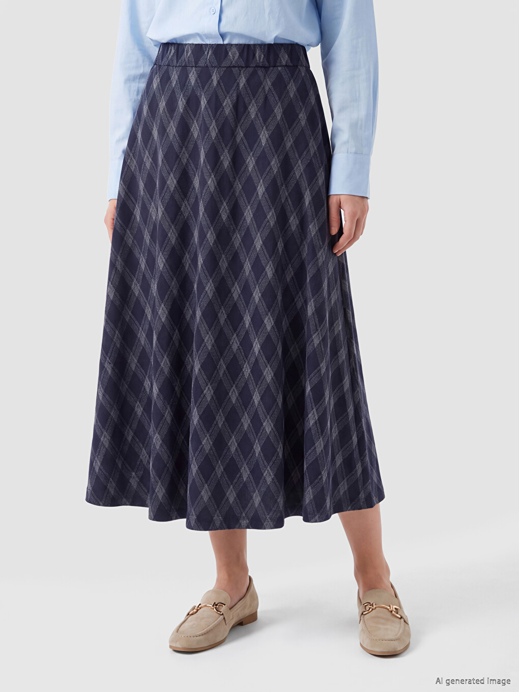 Elastic Waist Plaid A-line Skirt-1