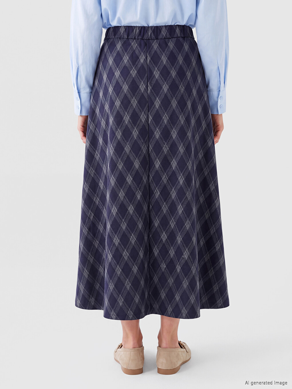 Elastic Waist Plaid A-line Skirt-3