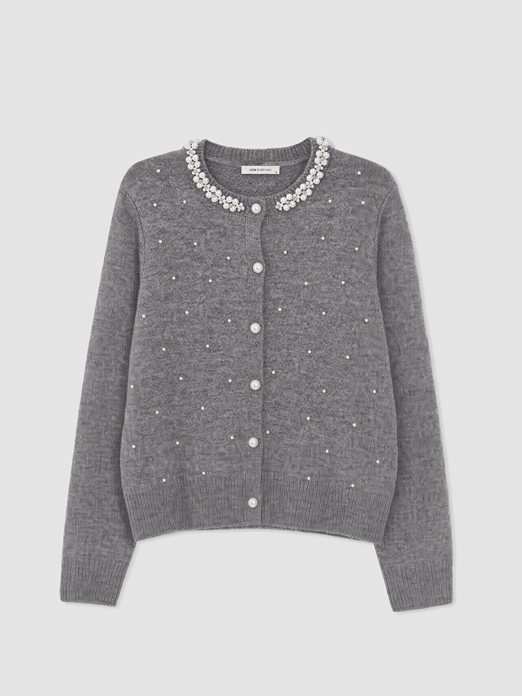 Crew Neck Pearl Embellished Women's Knitwear Cardigan-4