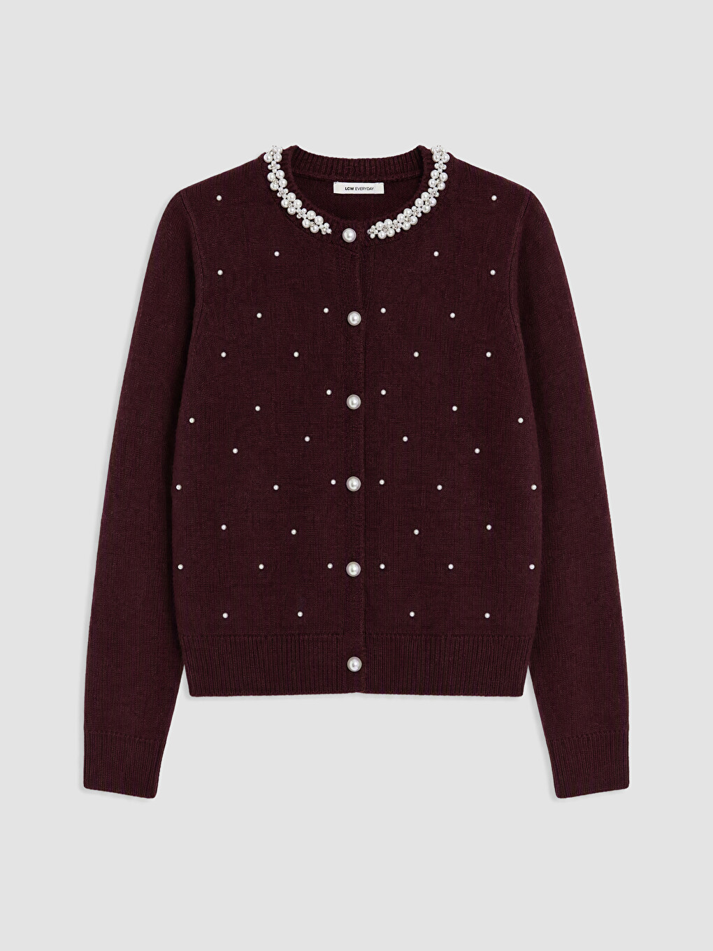 Crew Neck Pearl Embellished Women's Knitwear Cardigan-4