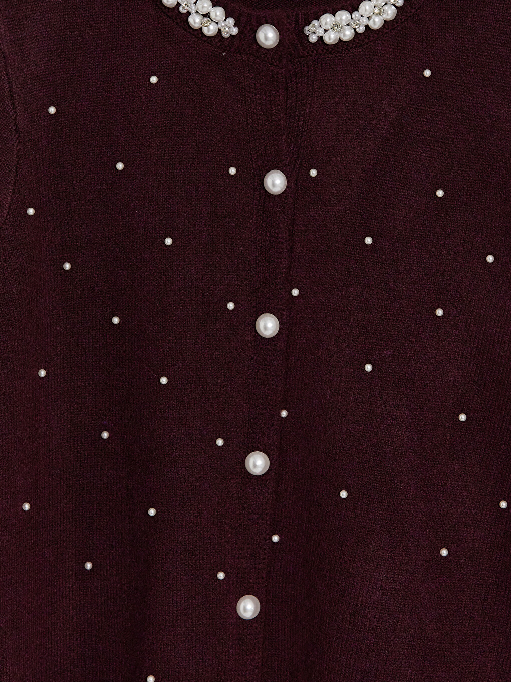 Crew Neck Pearl Embellished Women's Knitwear Cardigan-6