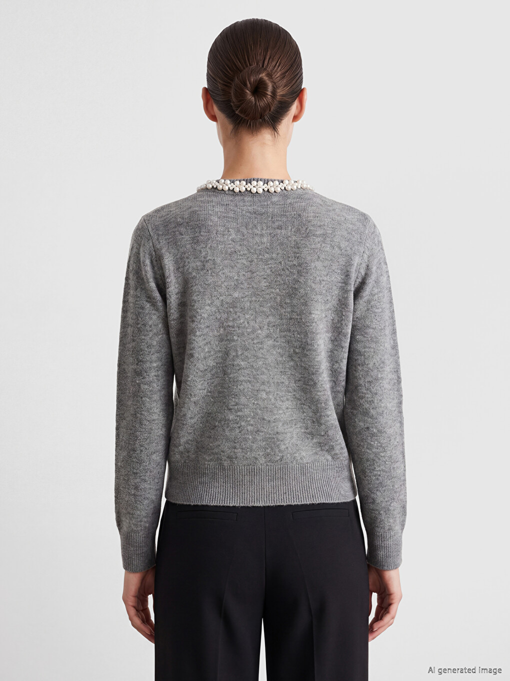 Crew Neck Pearl Embellished Women's Knitwear Cardigan-3