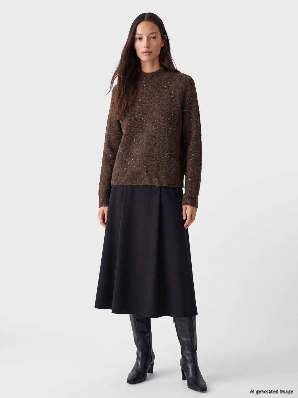 Mock Turtleneck Patterned Women's Knitwear Sweater-1
