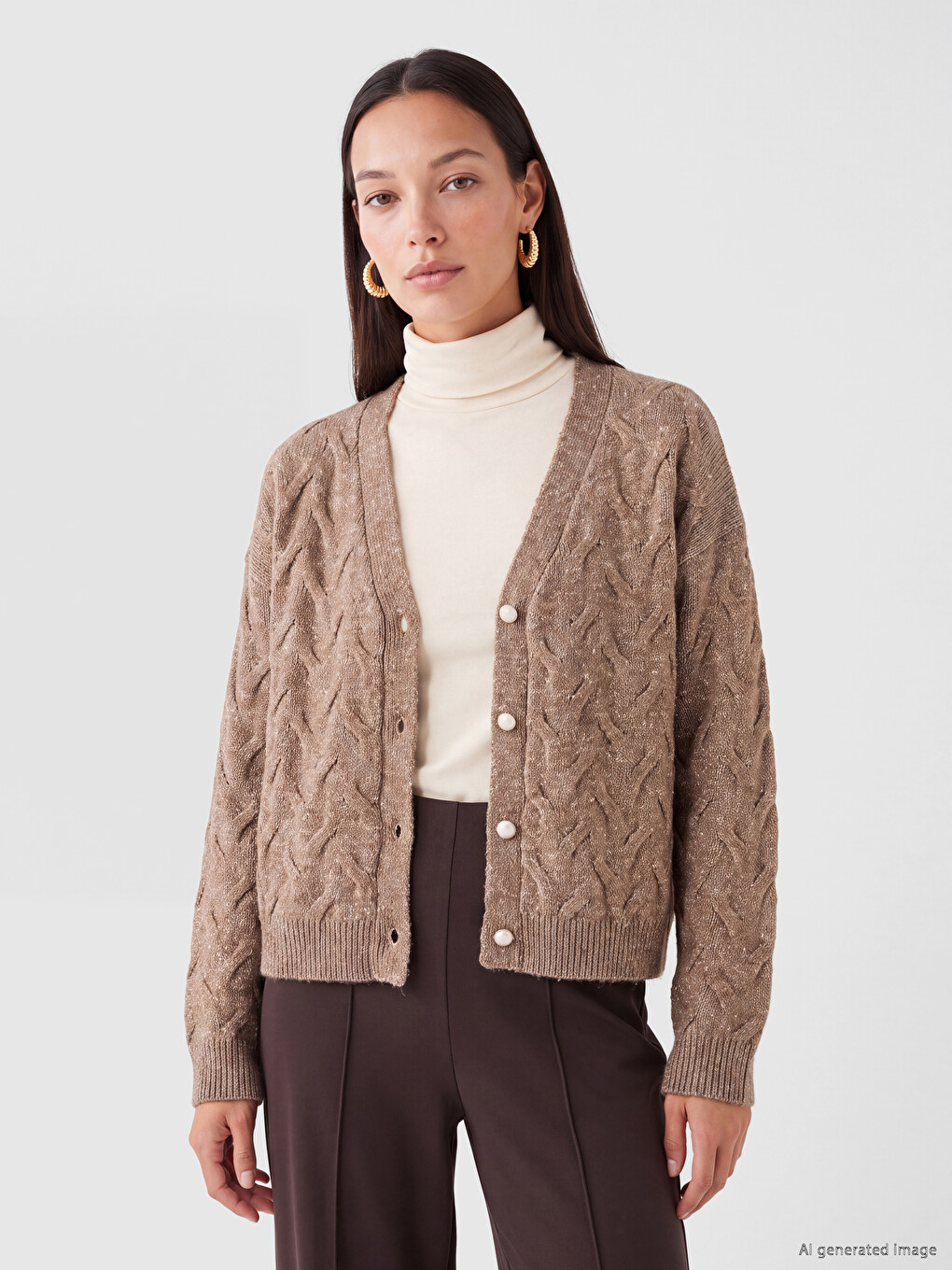 V Neck Patterned Women's Knitwear Cardigan