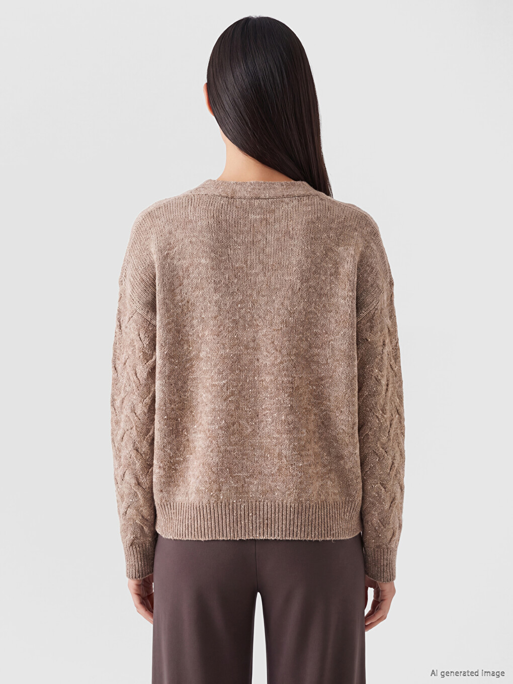 V Neck Patterned Women's Knitwear Cardigan-3