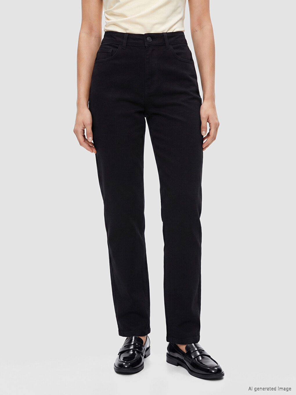 Siyah Regular Fit Kadın Gabardin Pantolon-1