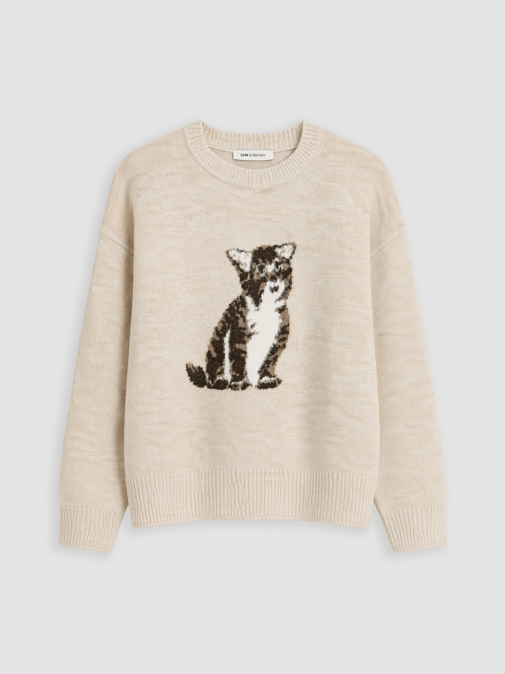 Pulover Tricotat Pentru Femei Cu Pisică Imprimată-4
