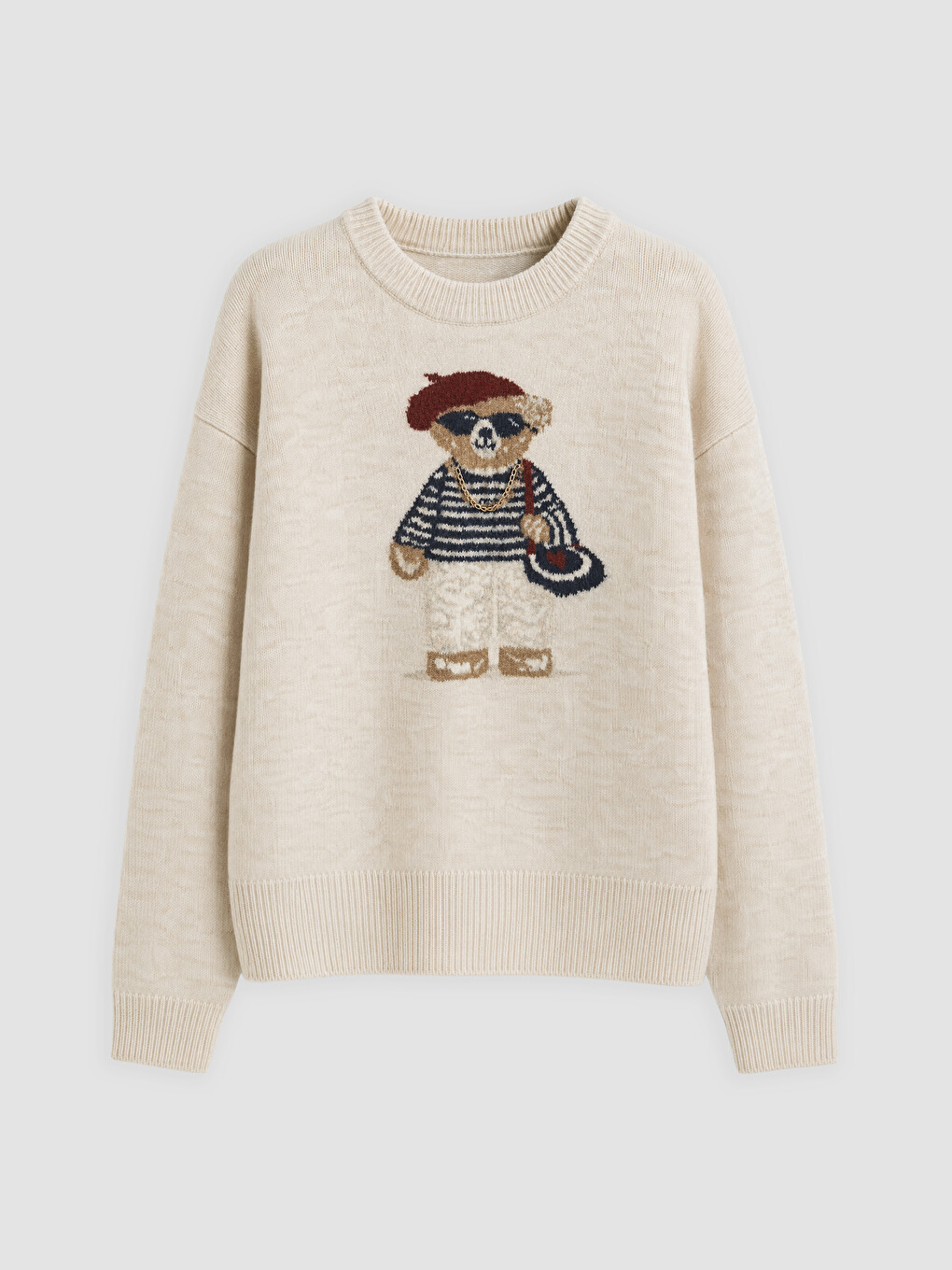 Pulover Tricotat Imprimat Teddy Bear Pentru Femei