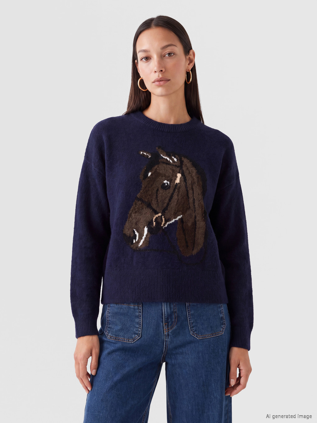 Pulover Tricotat Pentru Femei Cu Imprimeu Cal