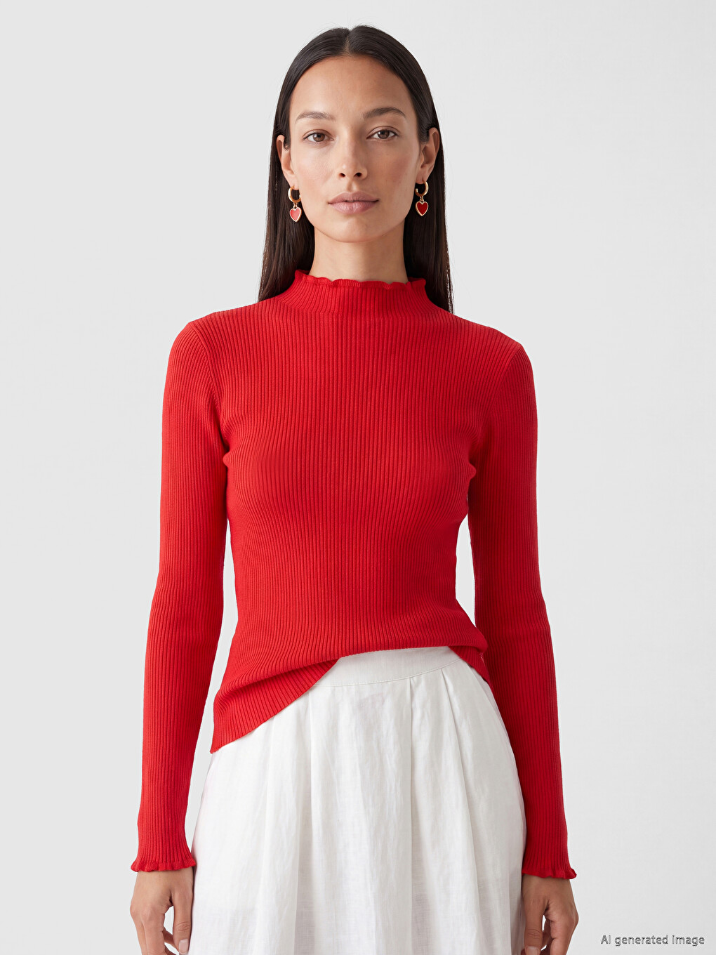 Ruffled Stand Collar Women's Knitwear Sweater