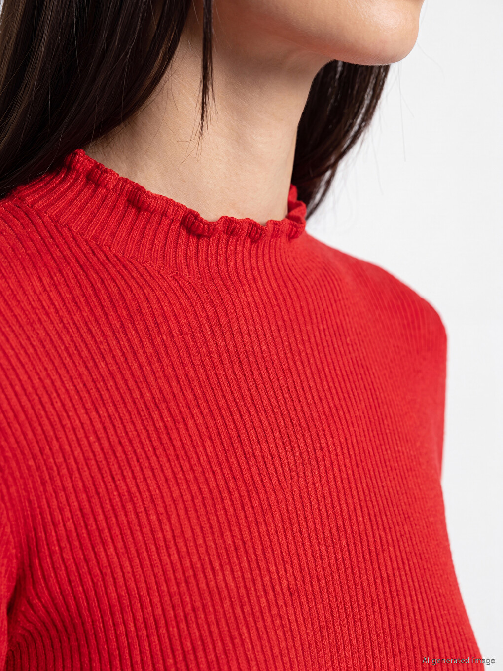 Ruffled Stand Collar Women's Knitwear Sweater-2