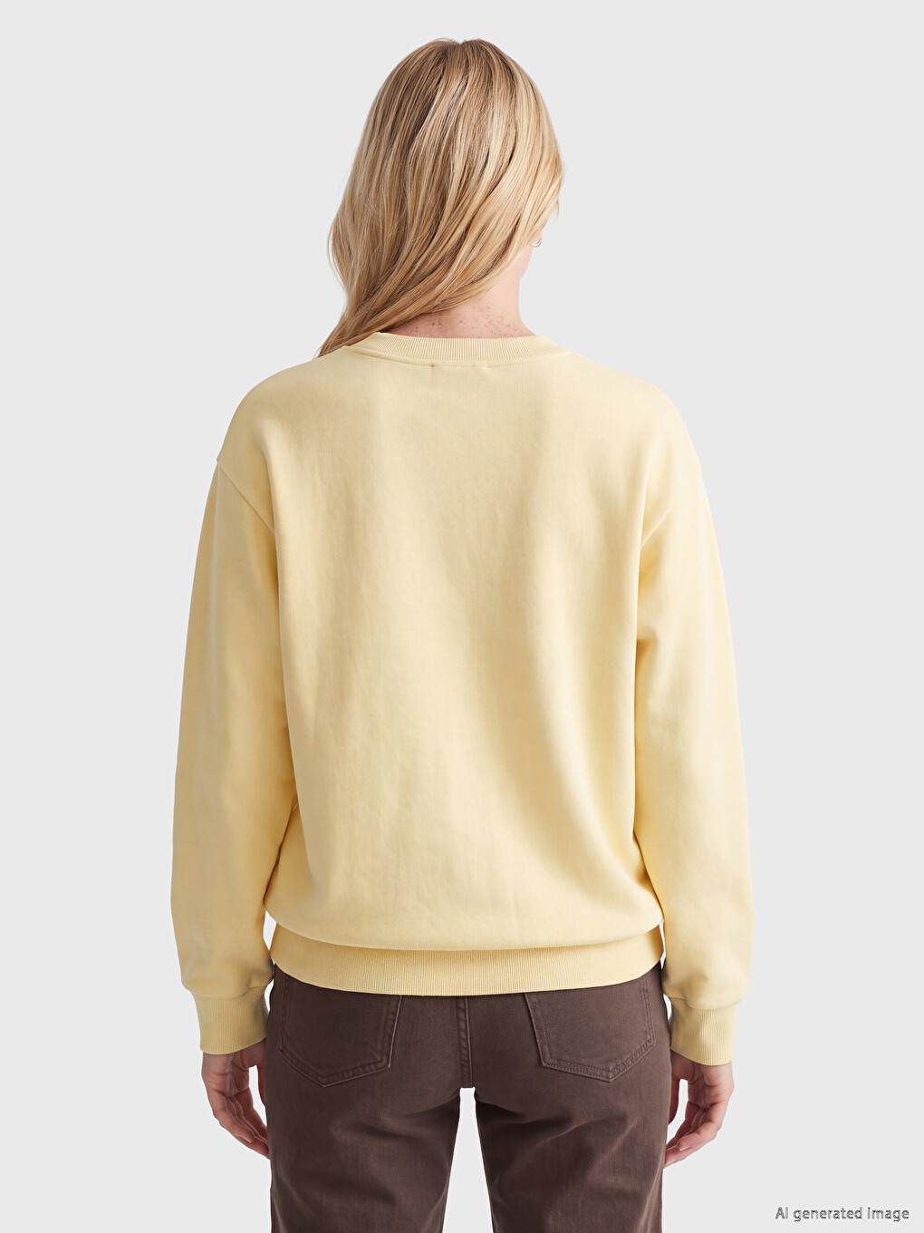 Sarı Bisiklet Yaka Oversize Kadın Kalın Sweatshirt-3
