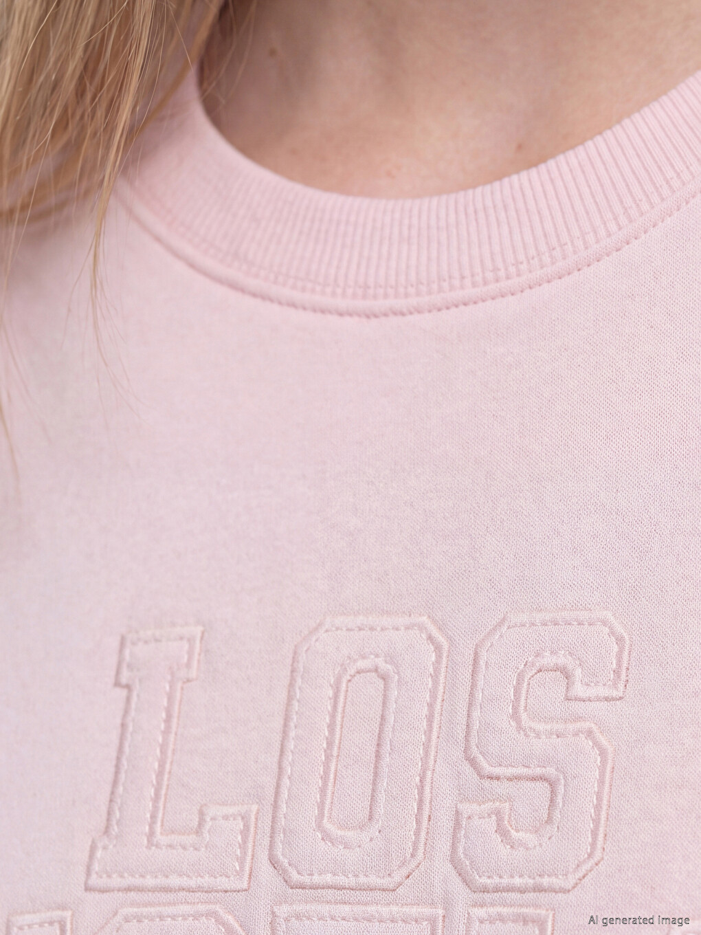 Pembe Bisiklet Yaka Nakışlı Kadın Sweatshirt-2