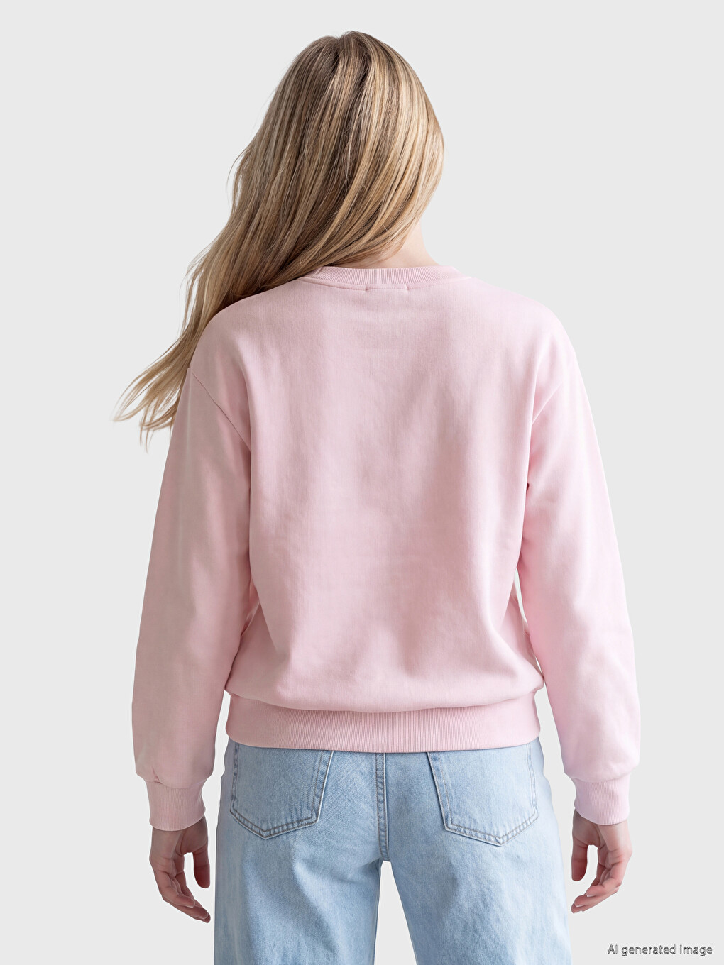 Pembe Bisiklet Yaka Nakışlı Kadın Sweatshirt-3