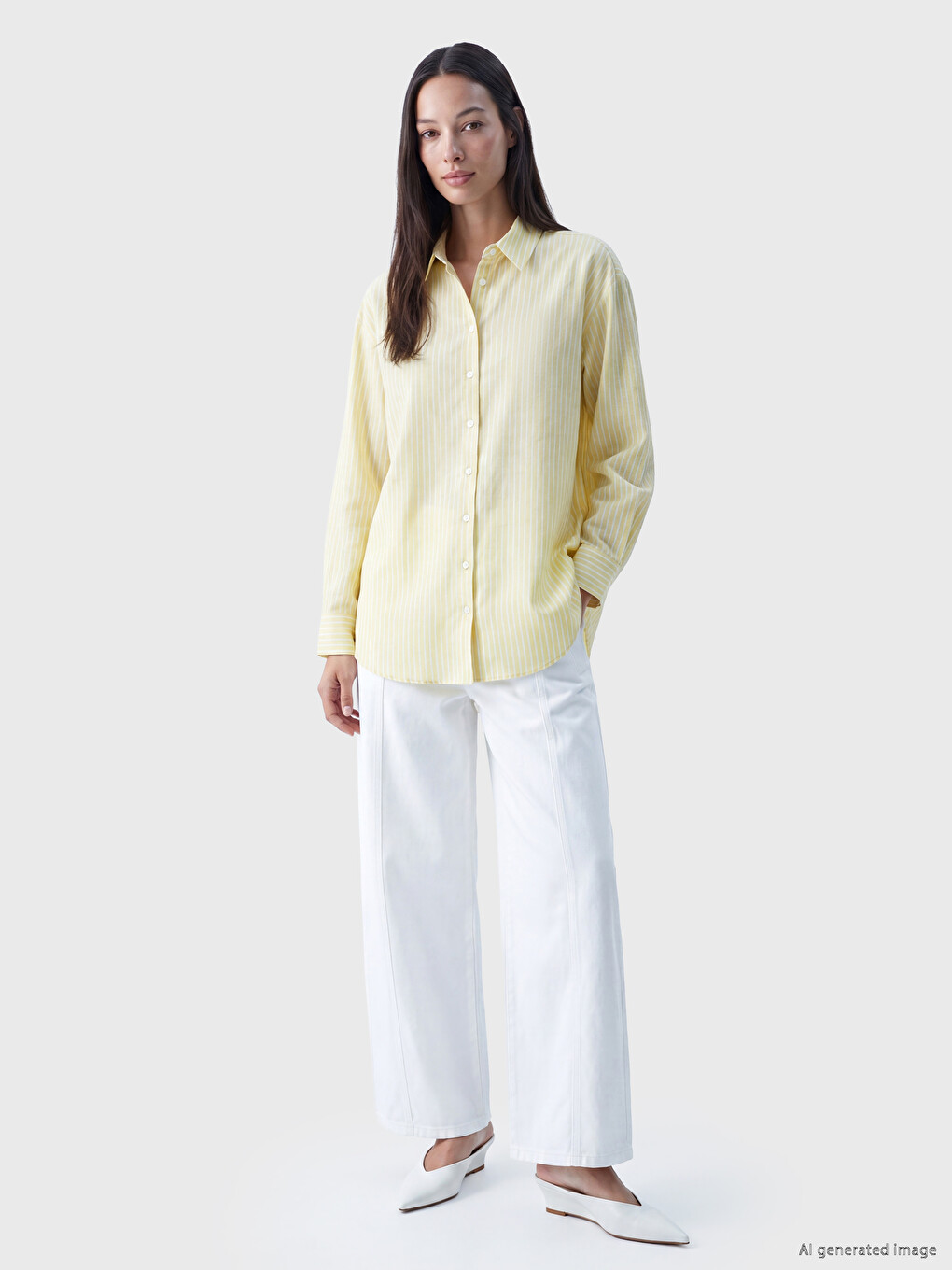 Sarı Çizgili Poplin Kadın Gömlek Tunik-1