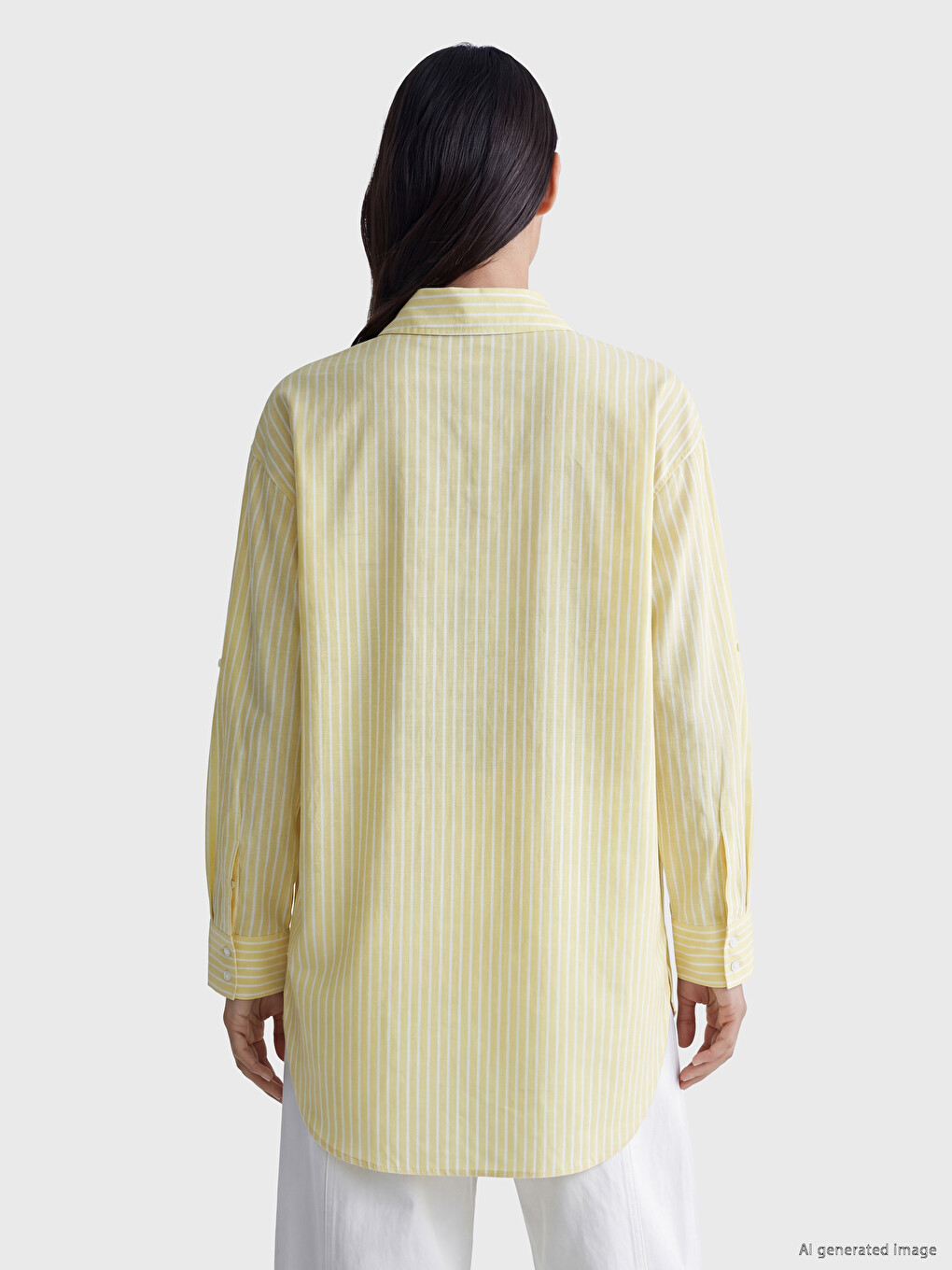 Sarı Çizgili Poplin Kadın Gömlek Tunik-3