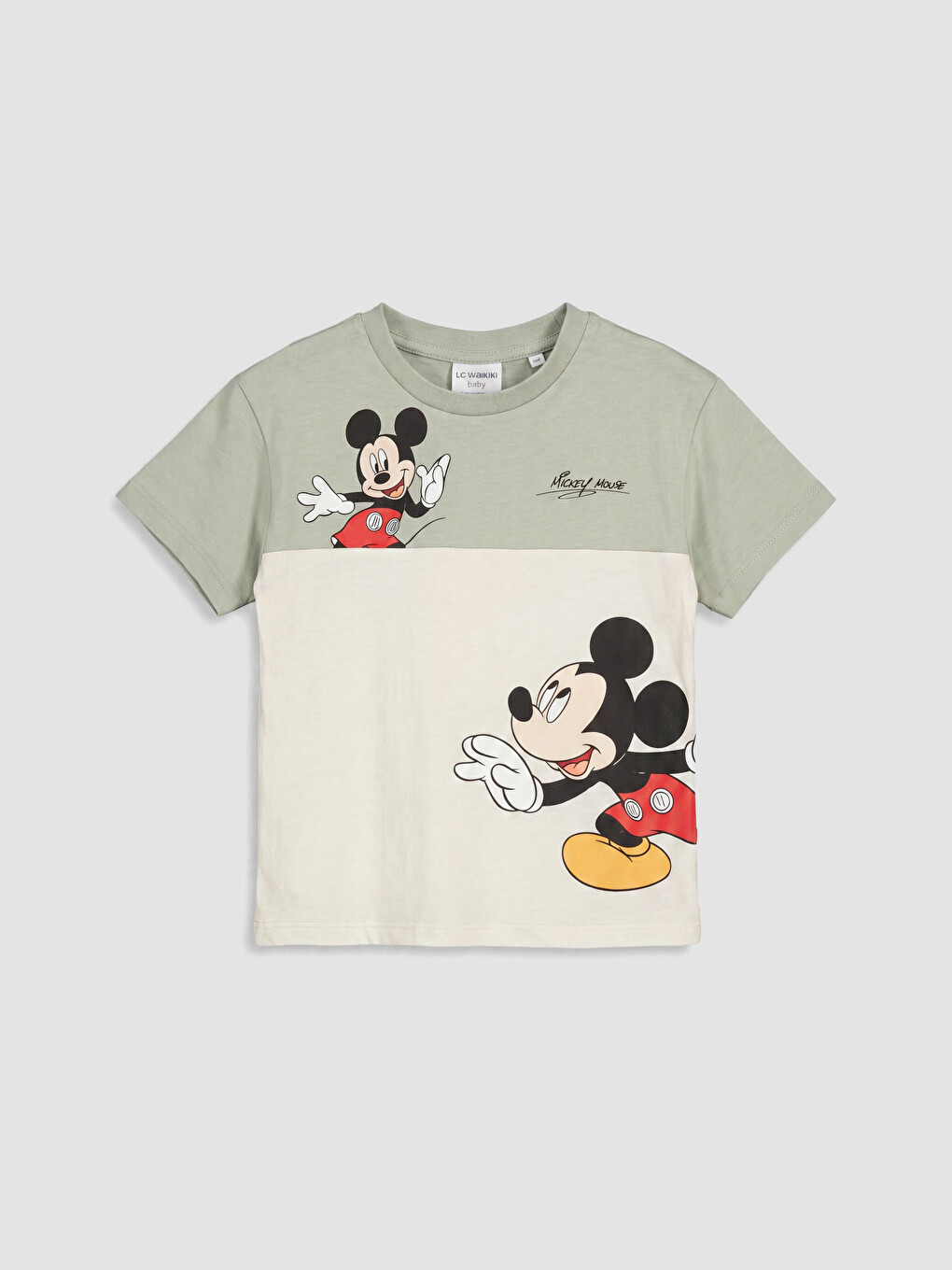 Ekru Mickey Mouse Baskılı Erkek Bebek Takım-1