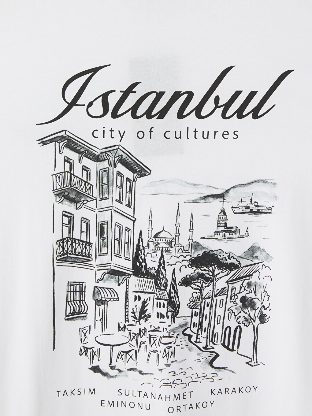 Beyaz İstanbul Baskılı %100 Pamuklu Kadın Tişört-7