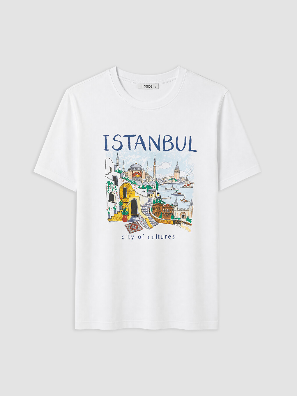Beyaz İstanbul Baskılı %100 Pamuklu Kadın Tişört-4