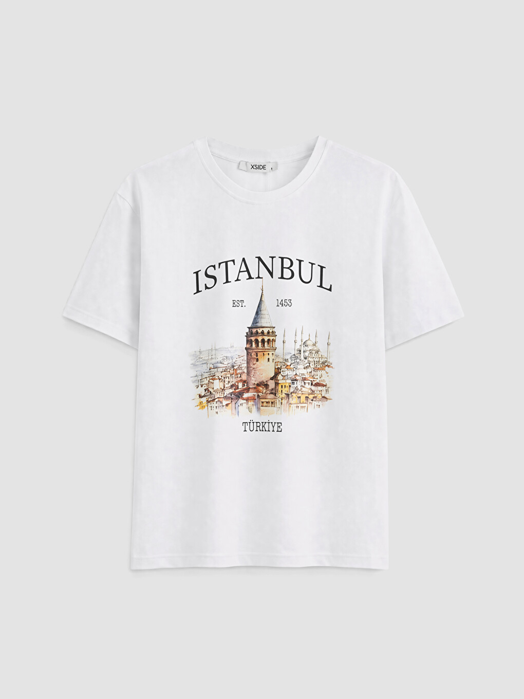Beyaz İstanbul Baskılı %100 Pamuklu Kadın Tişört