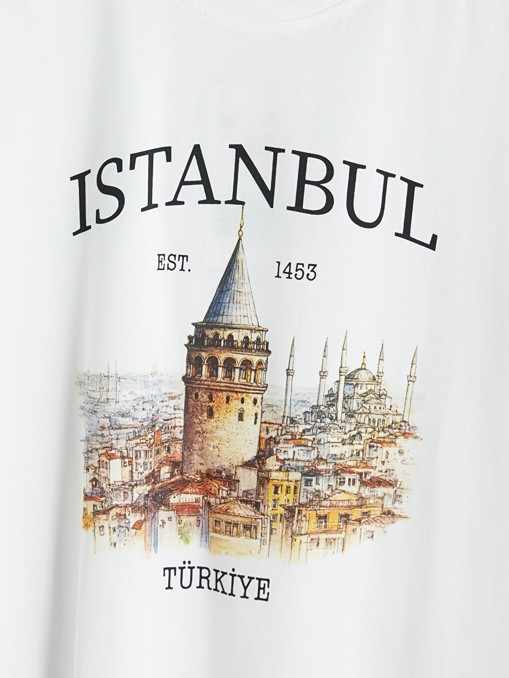 Beyaz İstanbul Baskılı %100 Pamuklu Kadın Tişört-1