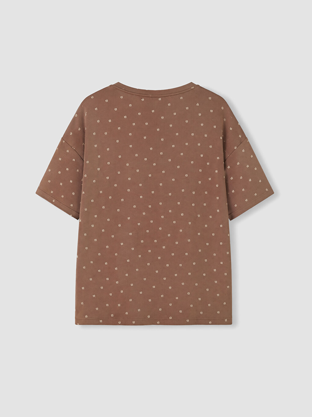 Kahverengi Kalp Desenli Kadın Pijama Üstü-2