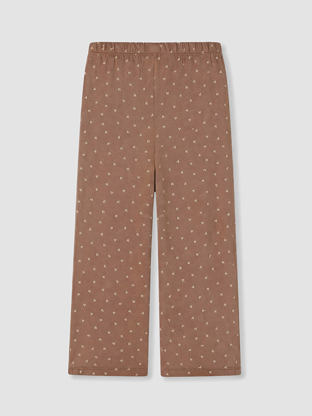 Kahverengi Kalp Desenli Kadın Kapri Pijama Alt-2