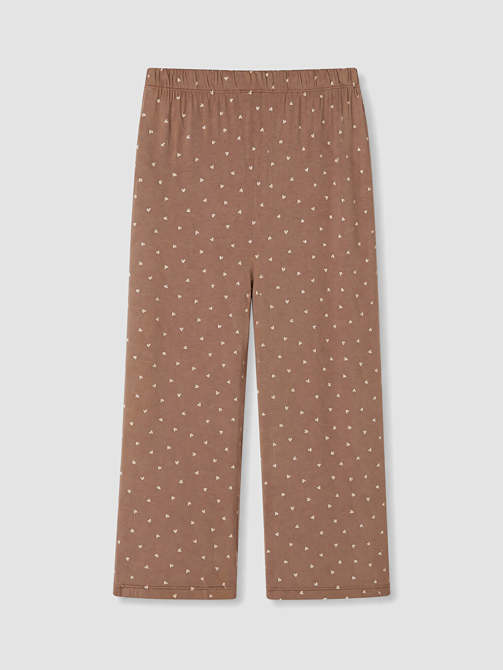 Kahverengi Kalp Desenli Kadın Kapri Pijama Alt