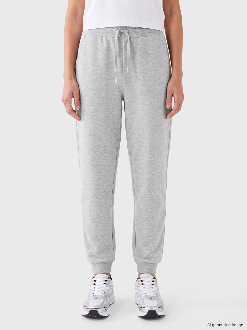 Gri Beli Lastikli Kadın Jogger Eşofman Altı-1