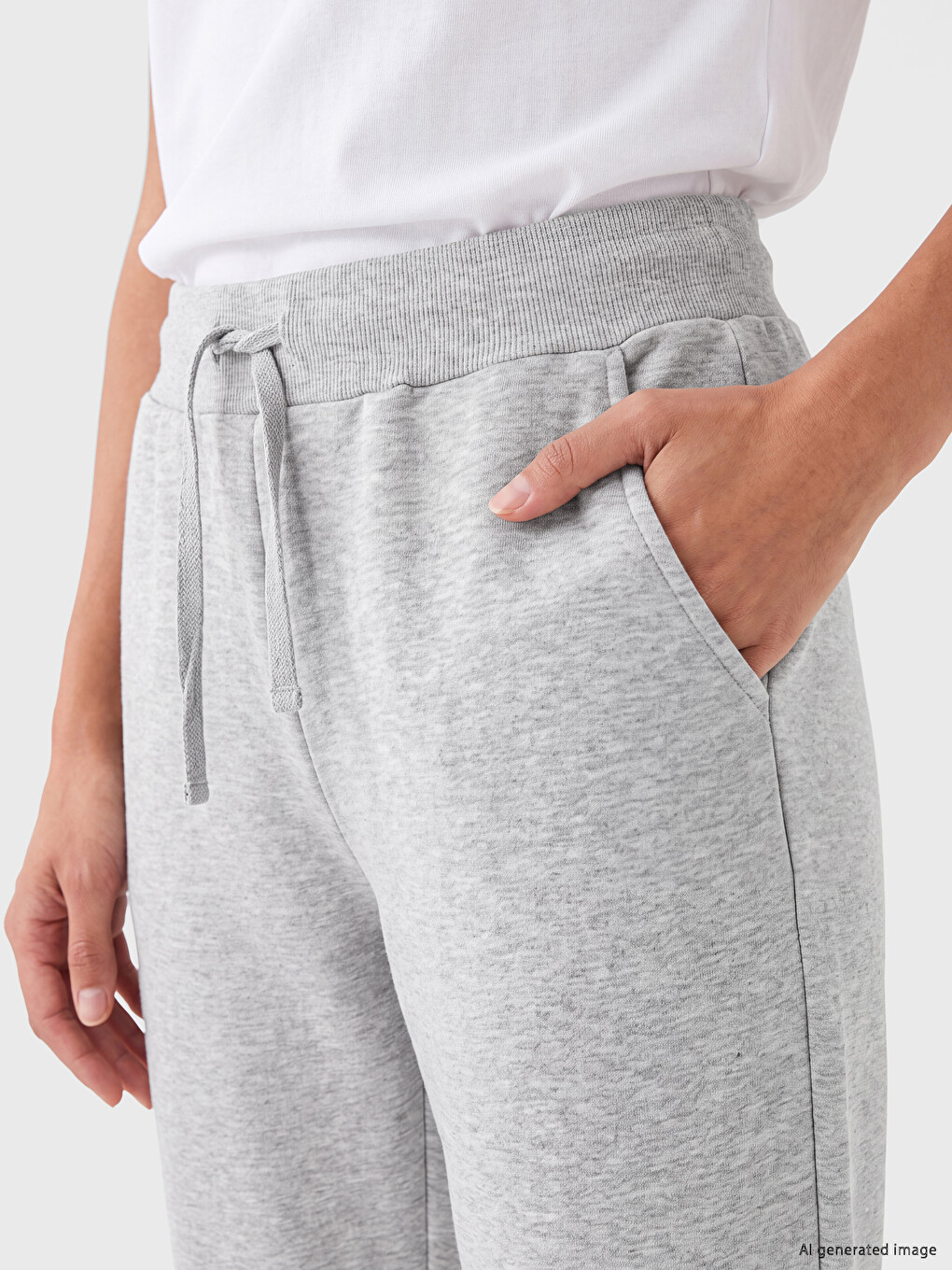 Gri Beli Lastikli Kadın Jogger Eşofman Altı-2