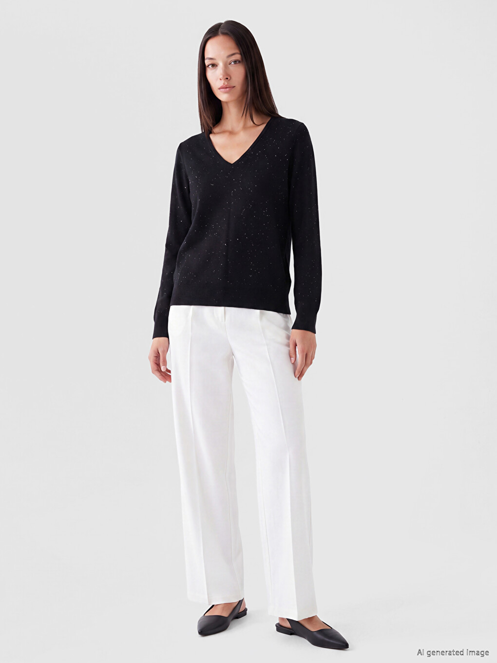 V Neck Sequin Embellished Women's Knitwear Sweater-1