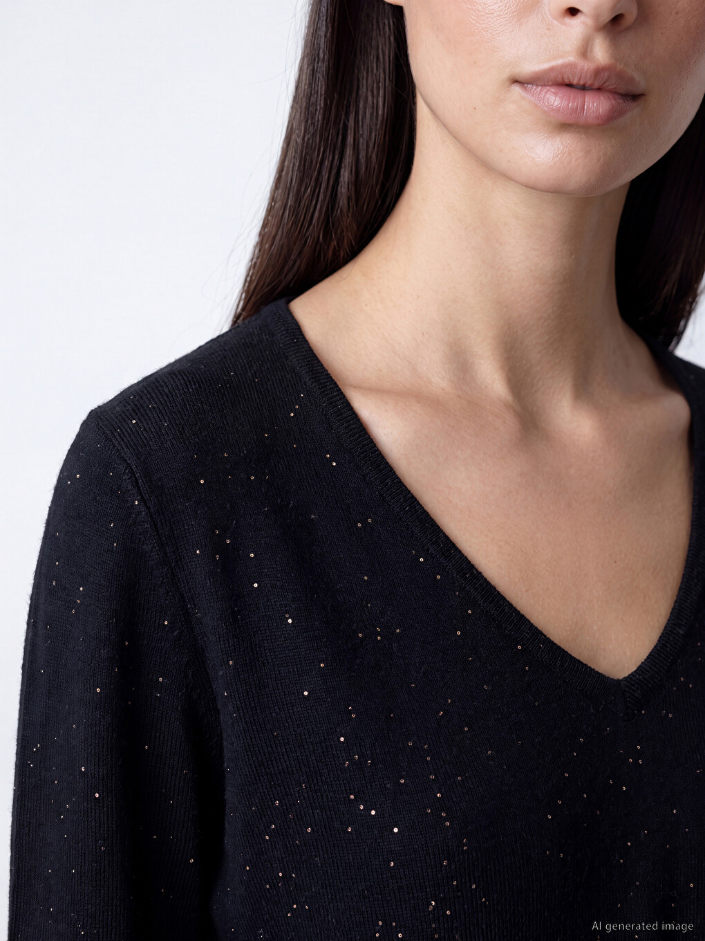 V Neck Sequin Embellished Women's Knitwear Sweater-2