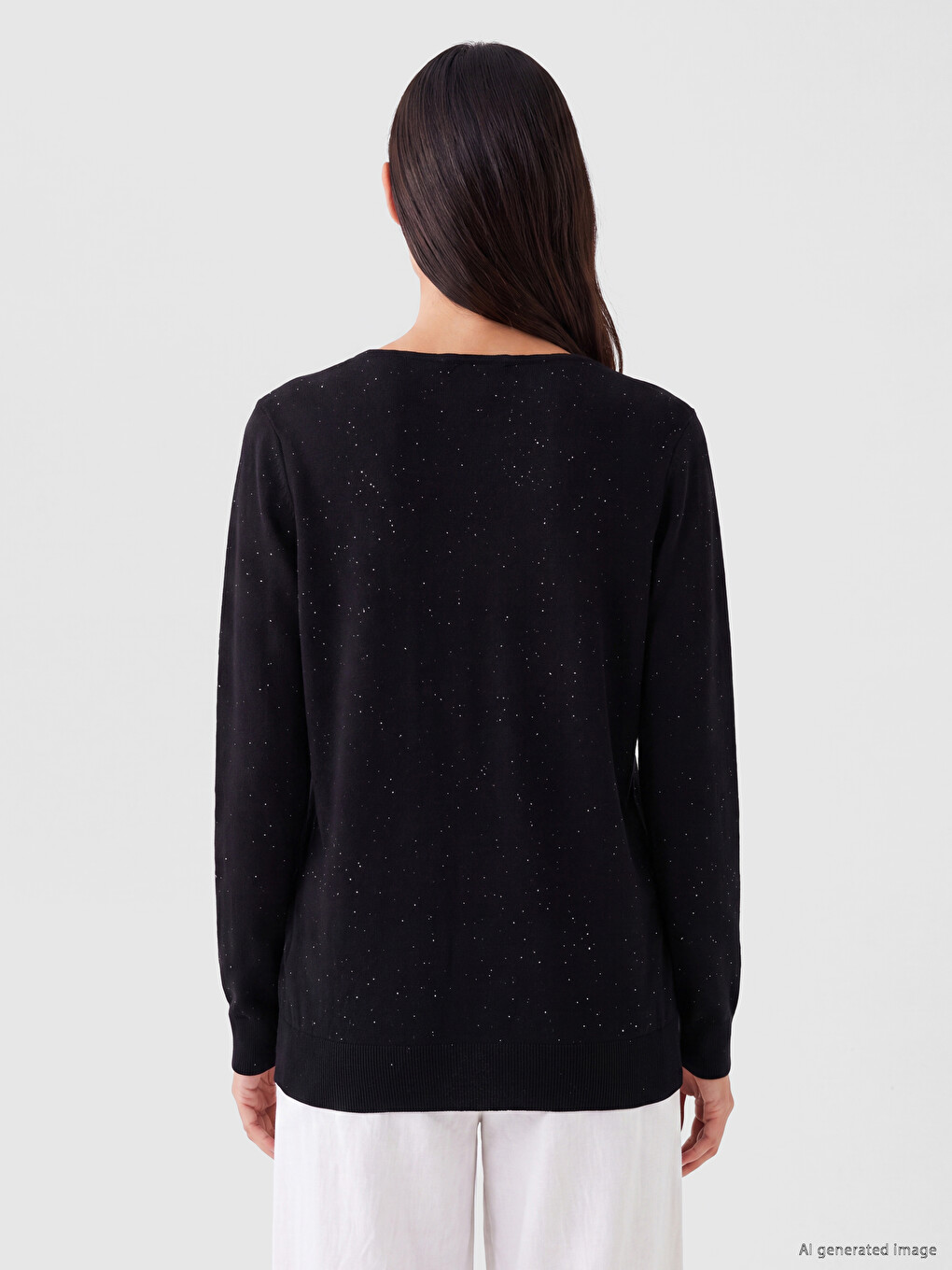V Neck Sequin Embellished Women's Knitwear Sweater-3