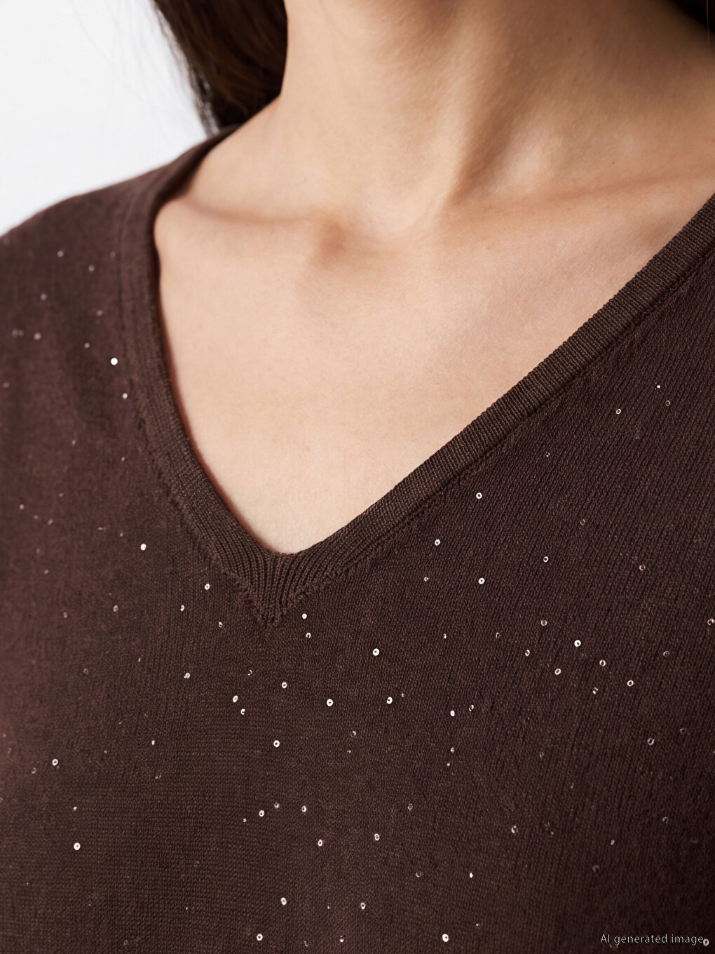 V Neck Sequin Embellished Women's Knitwear Sweater-2