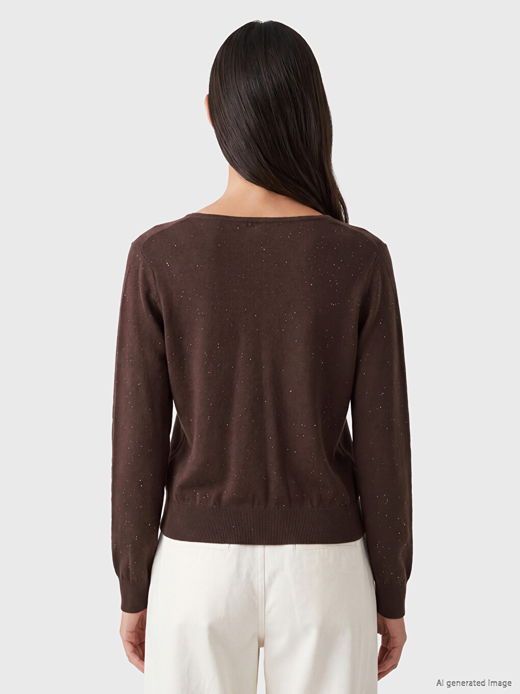 V Neck Sequin Embellished Women's Knitwear Sweater-3
