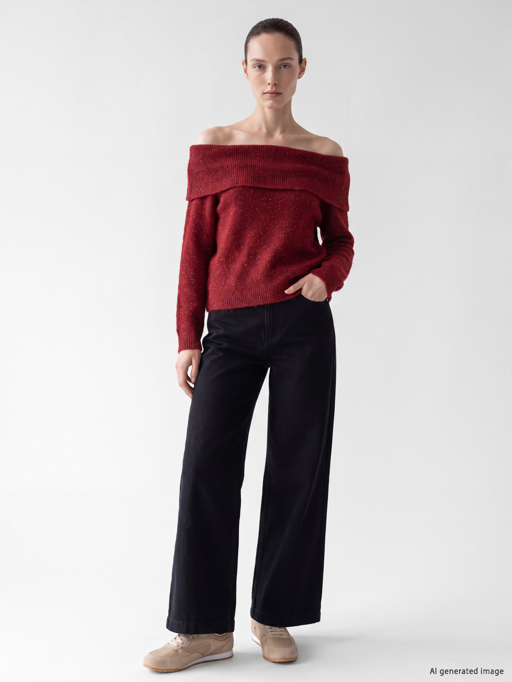 Slash Neck Women's Knitwear Sweater-1