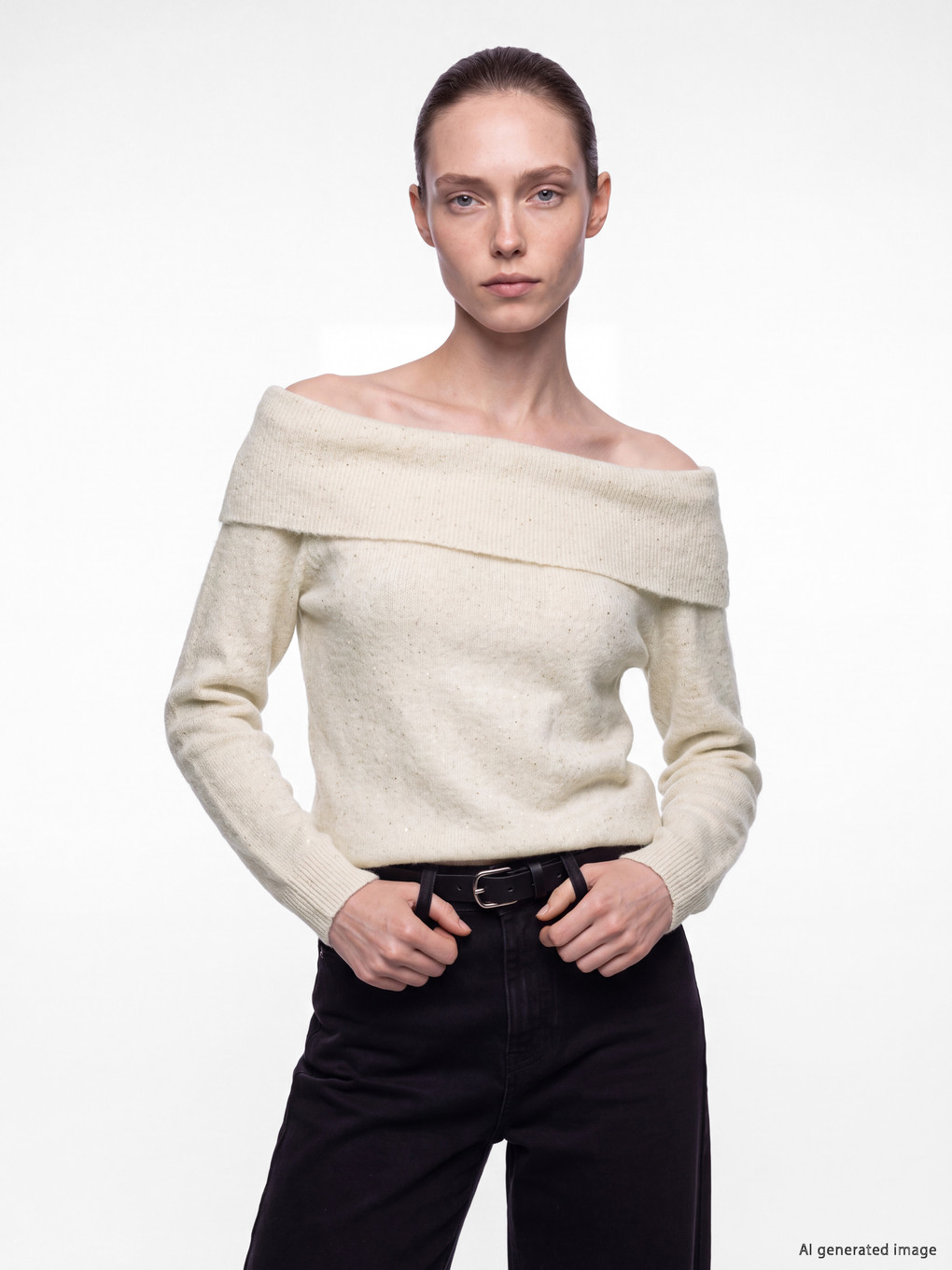 Slash Neck Women's Knitwear Sweater