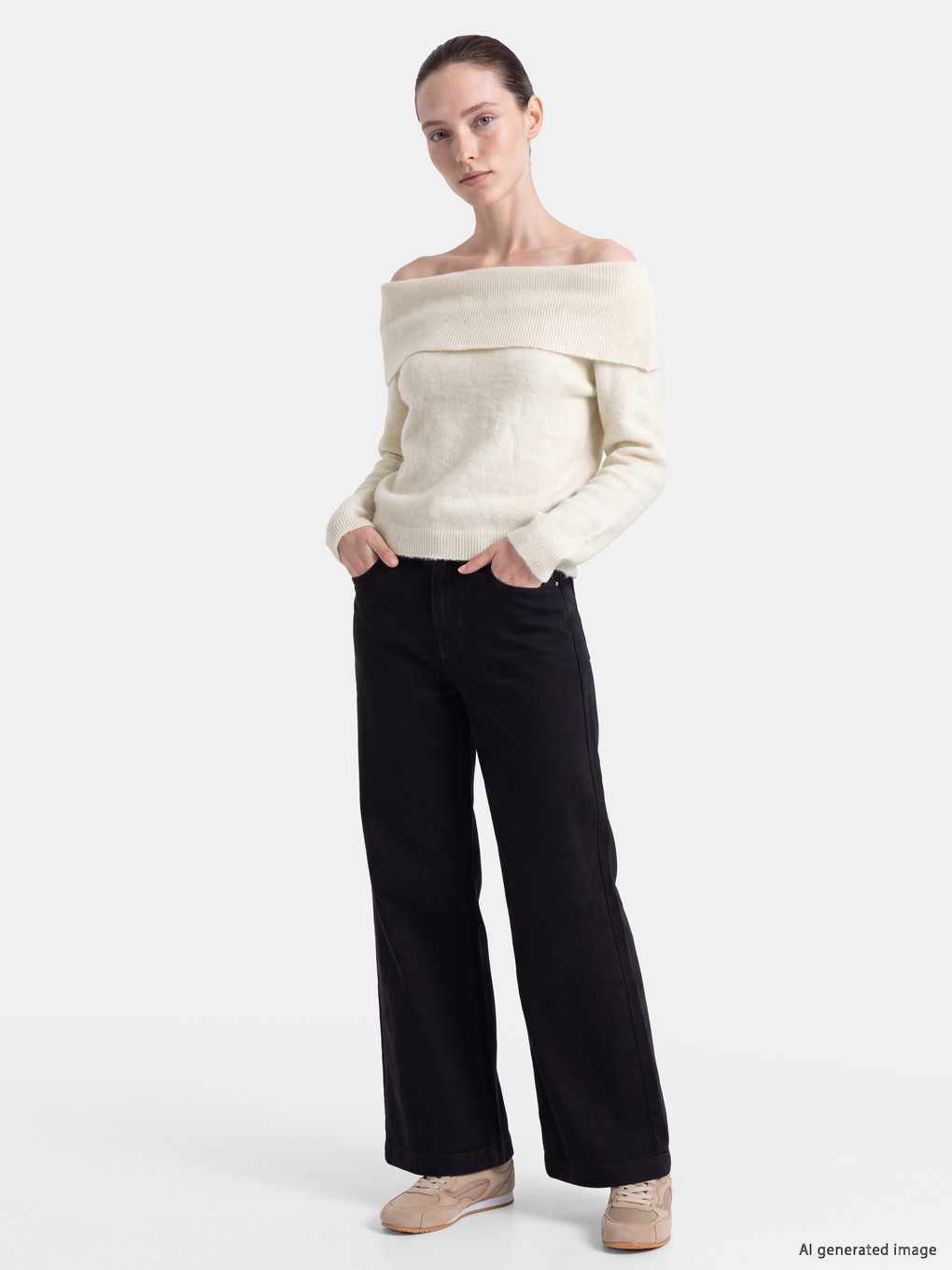 Slash Neck Women's Knitwear Sweater-1