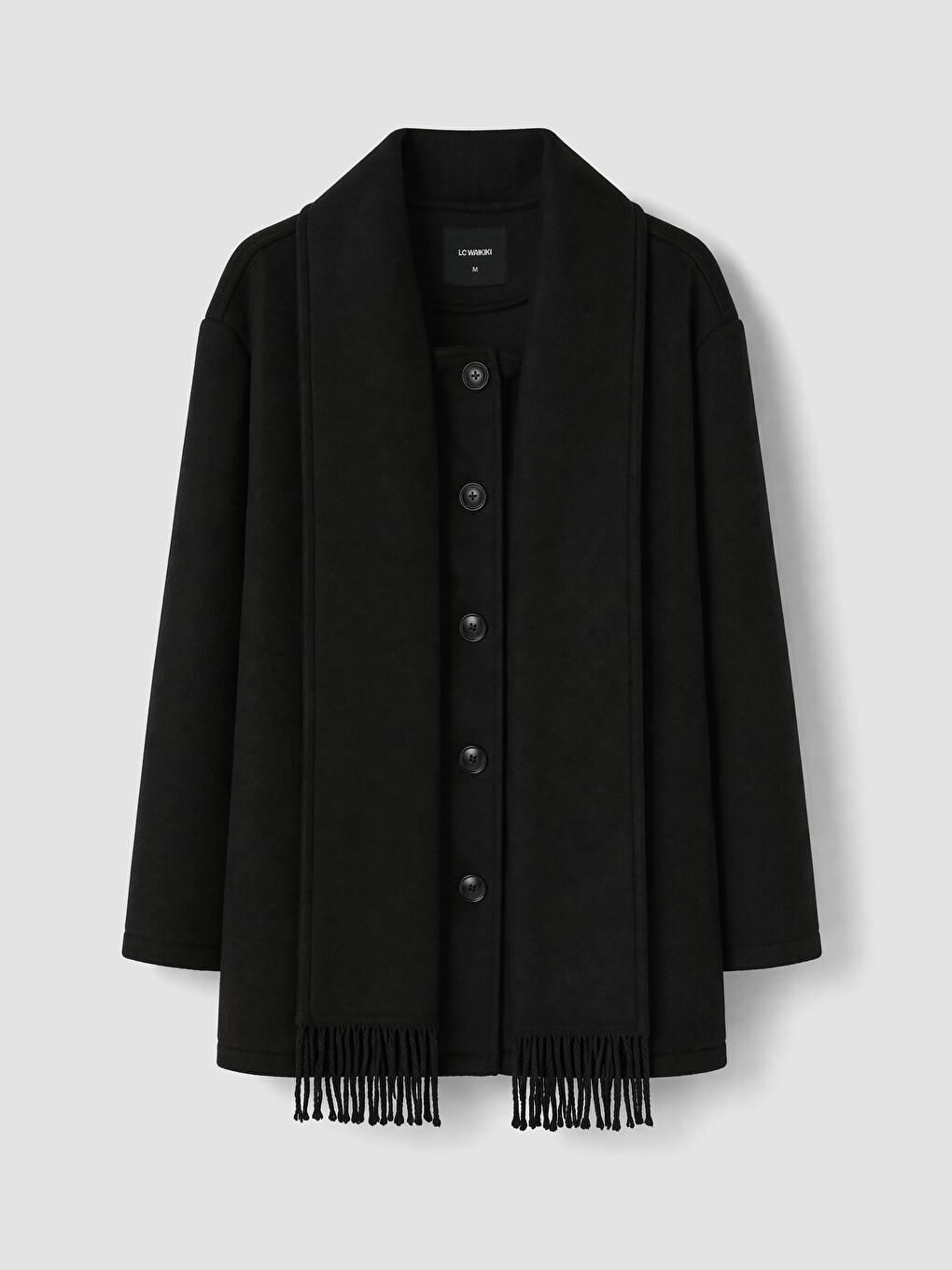 Siyah Atkılı Oversize Kadın Kaşe Kaban-4