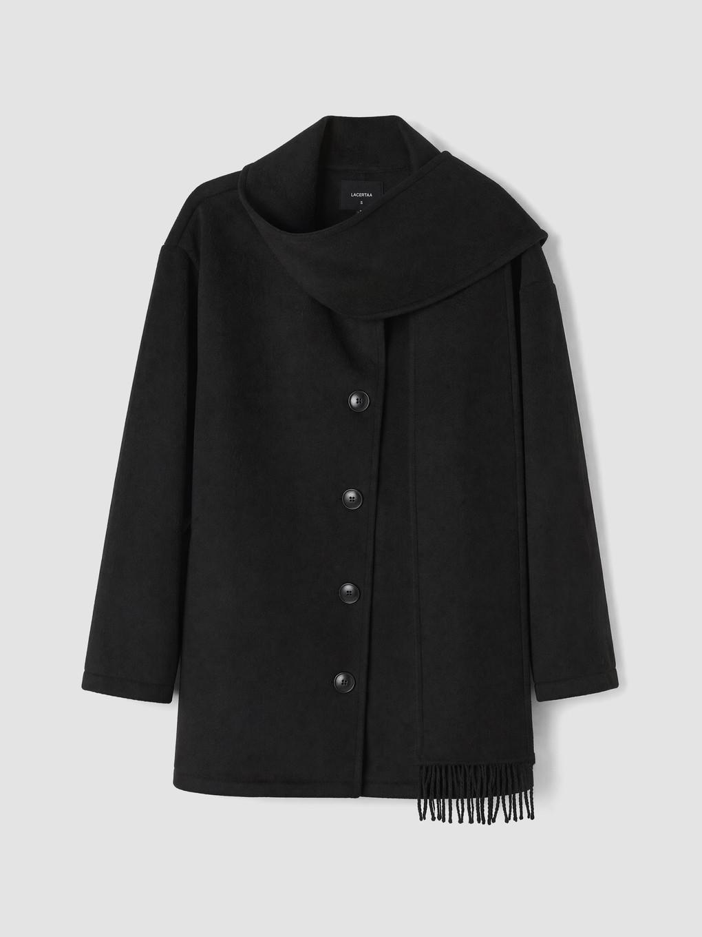 Siyah Atkılı Oversize Kadın Kaşe Kaban-6