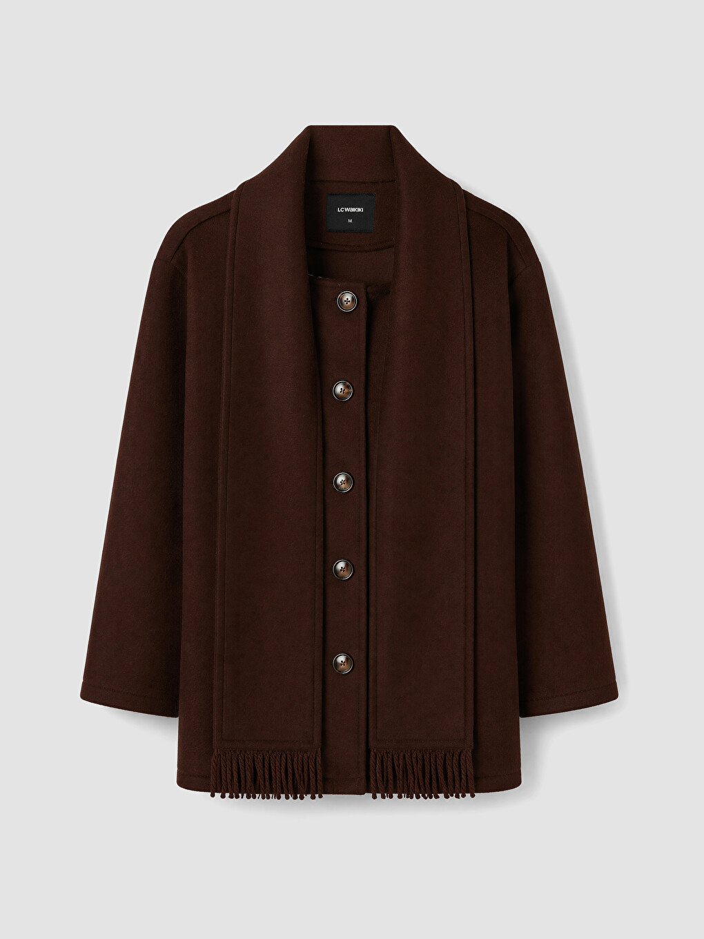 Kahverengi Atkılı Oversize Kadın Kaşe Kaban-4