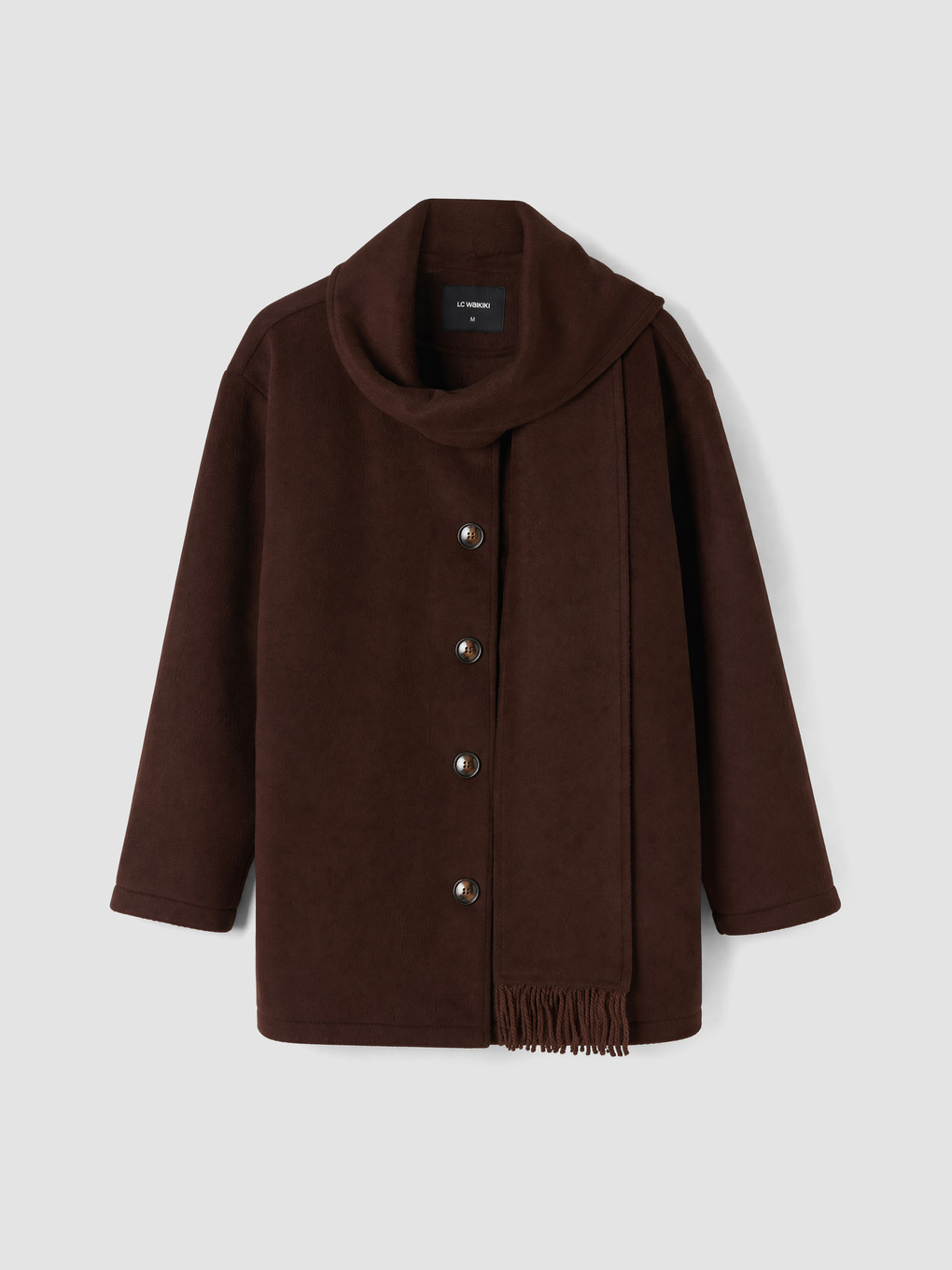 Kahverengi Atkılı Oversize Kadın Kaşe Kaban-6
