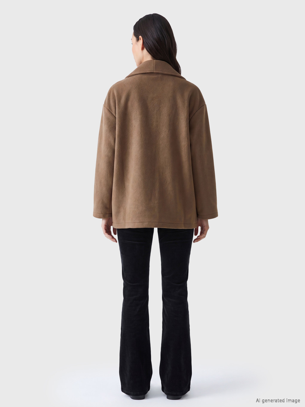 Kahverengi Atkılı Oversize Kadın Kaşe Kaban-3