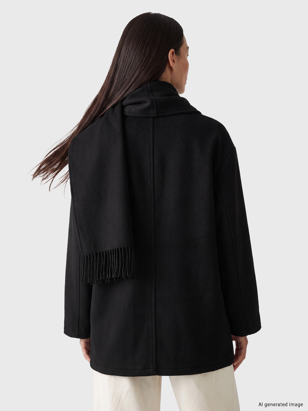 Siyah Atkılı Oversize Kadın Kaşe Kaban-3
