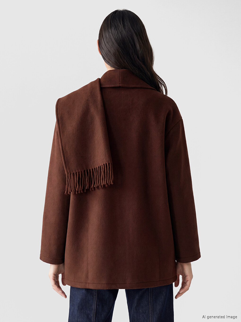Kahverengi Atkılı Oversize Kadın Kaşe Kaban-3