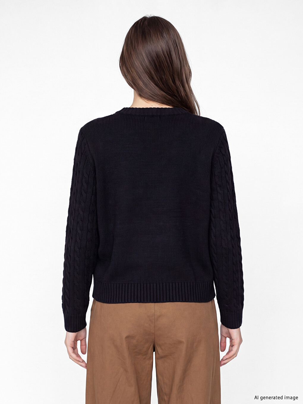 Crew Neck Cable Knit Women's Knitwear Sweater-3