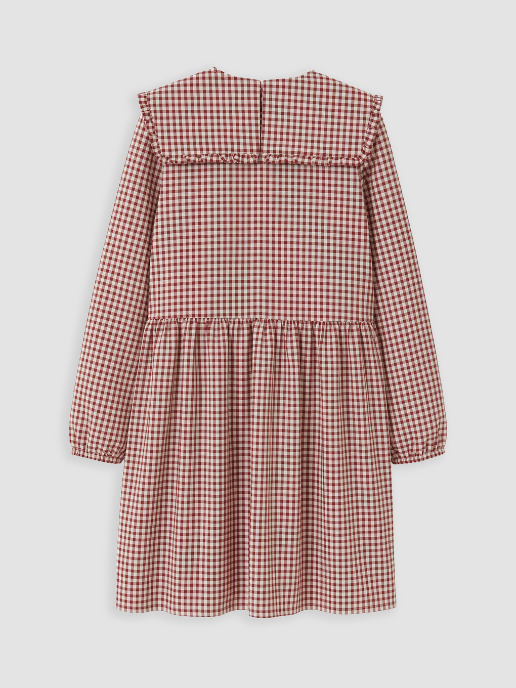 Bordo Bebe Yaka Ekose Kız Çocuk Elbise-2