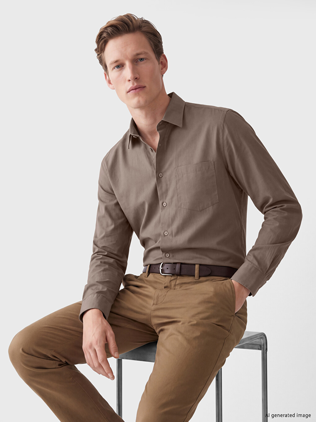 Bej Regular Fit Gabardin Erkek Gömlek