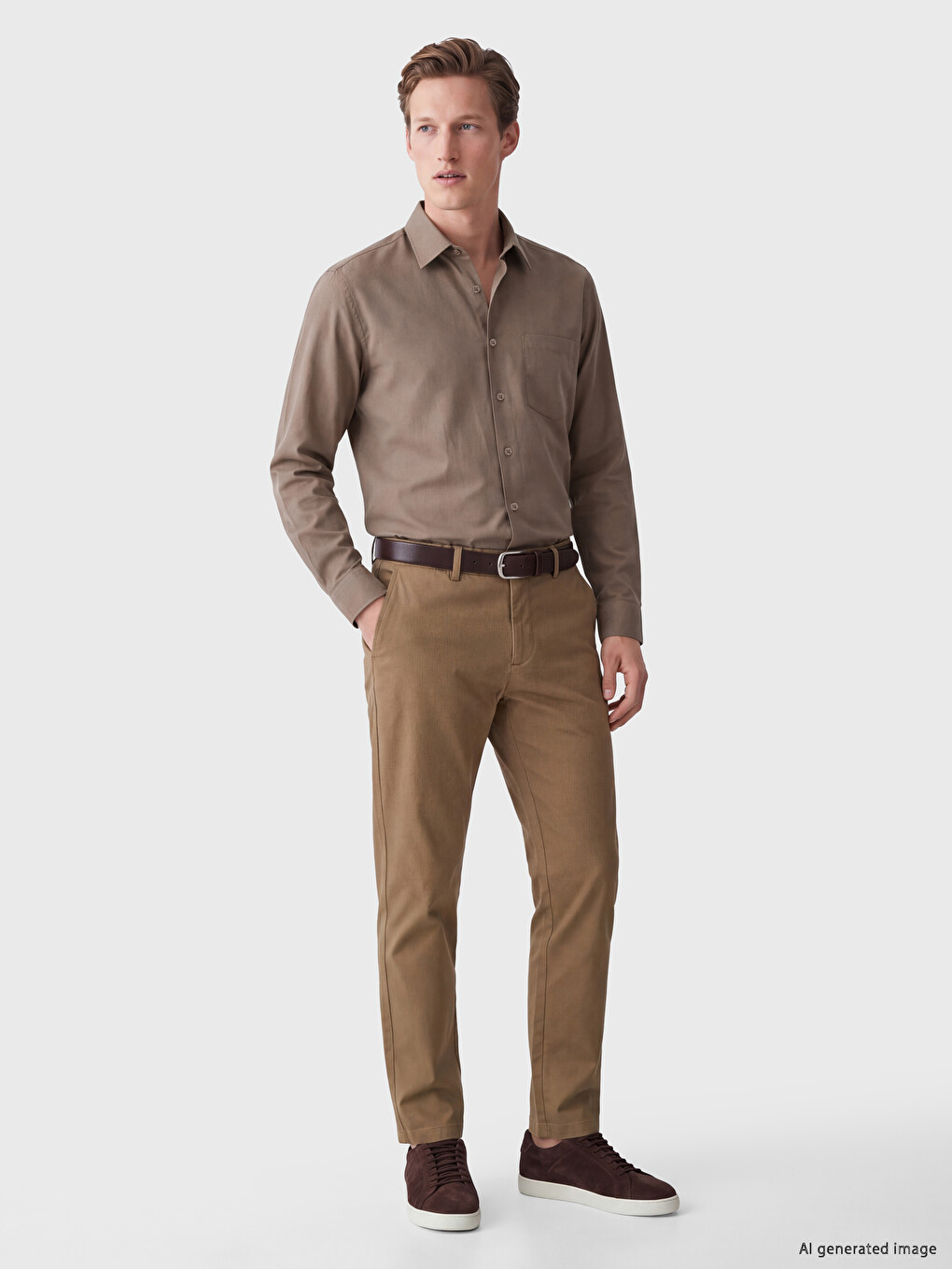 Bej Regular Fit Gabardin Erkek Gömlek-1